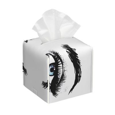 Eyelash Pattern Printed Leather Tissue Box Cover Square Cute Tissue Box Holder Decorative Organizer for Bathroom Bedroom Office Car