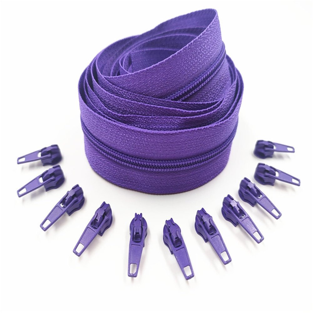 1/2/3/5/10 Meters 3# Long Nylon Zippers Rolls with 2/4/6/10/20 Pieces Zipper Slider for Tailor Sewing Accessories(Deep Purple,5 Meter 10 Slider)