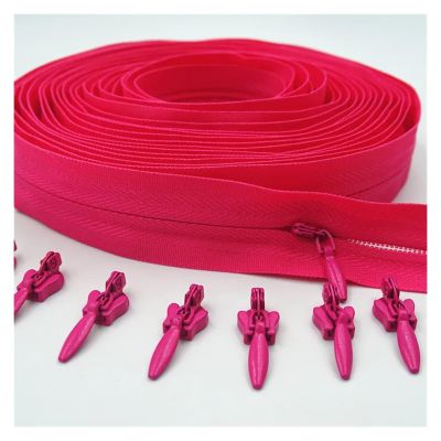 10 Meters Long Zipper 20 Auto Locking Sliders Invisible Nylon 3# Zipper Used for Clothing Handbags(Rose red)