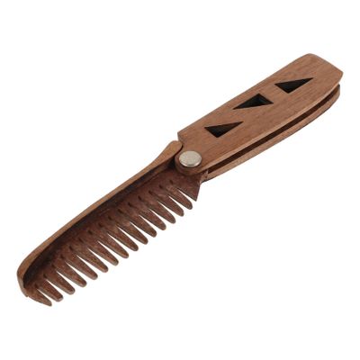 Beaupretty Wooden Mustache Comb Portable Folding Wide Tooth Beard Comb for Men Pu Case Curly Hair for Travel Styling