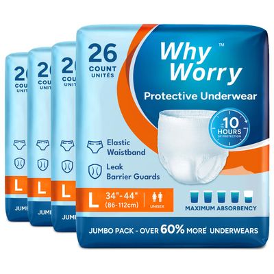 WhyWorry Incontinence Pants for Women and Men, Large, 104 Count