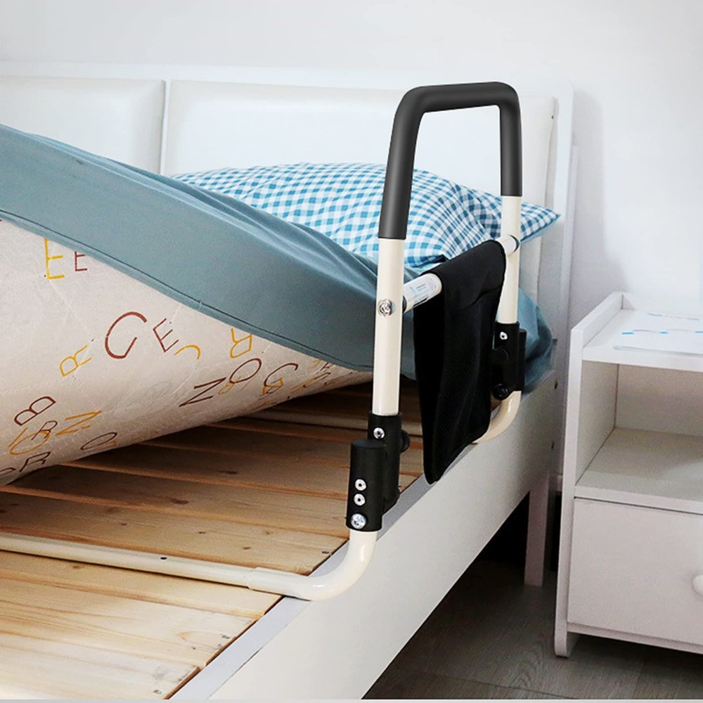 SEVEWAGE Foldable Standing Assist Bed, Medical Grab Bar Assist Bar with Storage Pocket, Fall Prevention Safety Hand Guard, Fit King, Queen