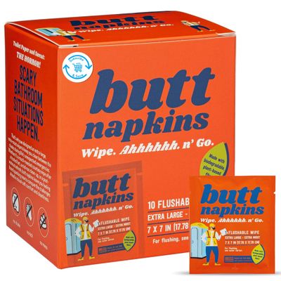 Butt Napkins - Water-Based Flushable Wipes, Individually Wrapped (Industrial, 10 Count (Pack of 1))