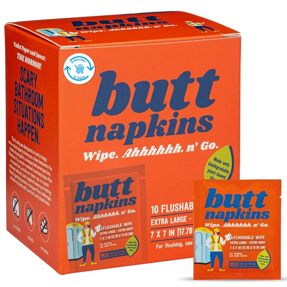 Butt Napkins - Water-Based Flushable Wipes, Individually Wrapped (Industrial, 10 Count (Pack of 1))
