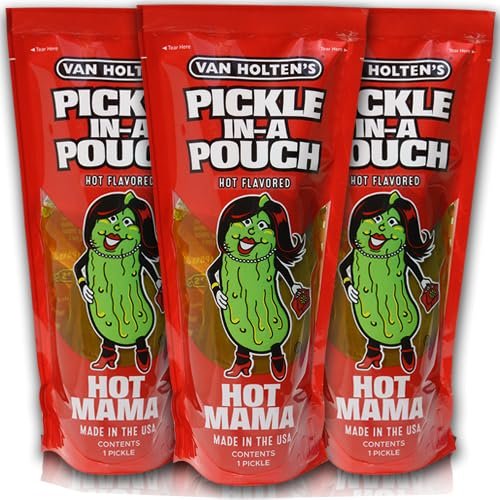 3x Van Holten's Pickle in a Pouch 3 Pack | Hot Mama, Big Papa, Garlic Joe, Sour Sis | American Pickles (Hot Mama 3 pack)