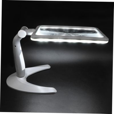 KOMBIUDA Led Magnifier with 48 Led Lights Handheld and Desktop Reading Magnifying Glass for Books and Documents Portable Gray Frame for Students and Teachers