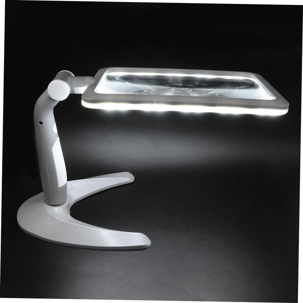 KOMBIUDA Led Magnifier with 48 Led Lights Handheld and Desktop Reading Magnifying Glass for Books and Documents Portable Gray Frame for Students and Teachers