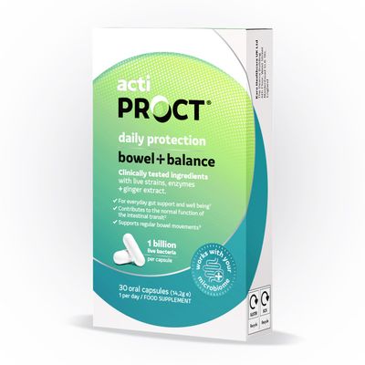 Probiotics for Bowel Balance & Gut Health Food Supplement with 1 Billion CFU with Live Strains, Enzyme and Ginger Extract Supports Regular Bowel Movements 30 Vegan Capsules ActiProct