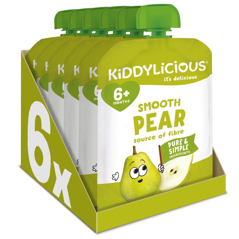 Kiddylicious Smooth Pear Pouches - Delicious Pouches for Babies - Suitable for 6+ Months - 100g x 6 Packs
