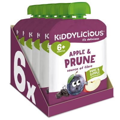 Kiddylicious Prune & Apple Pouches - Delicious Pouches for Babies - Suitable for 6+ Months - 100g x 6 Packs