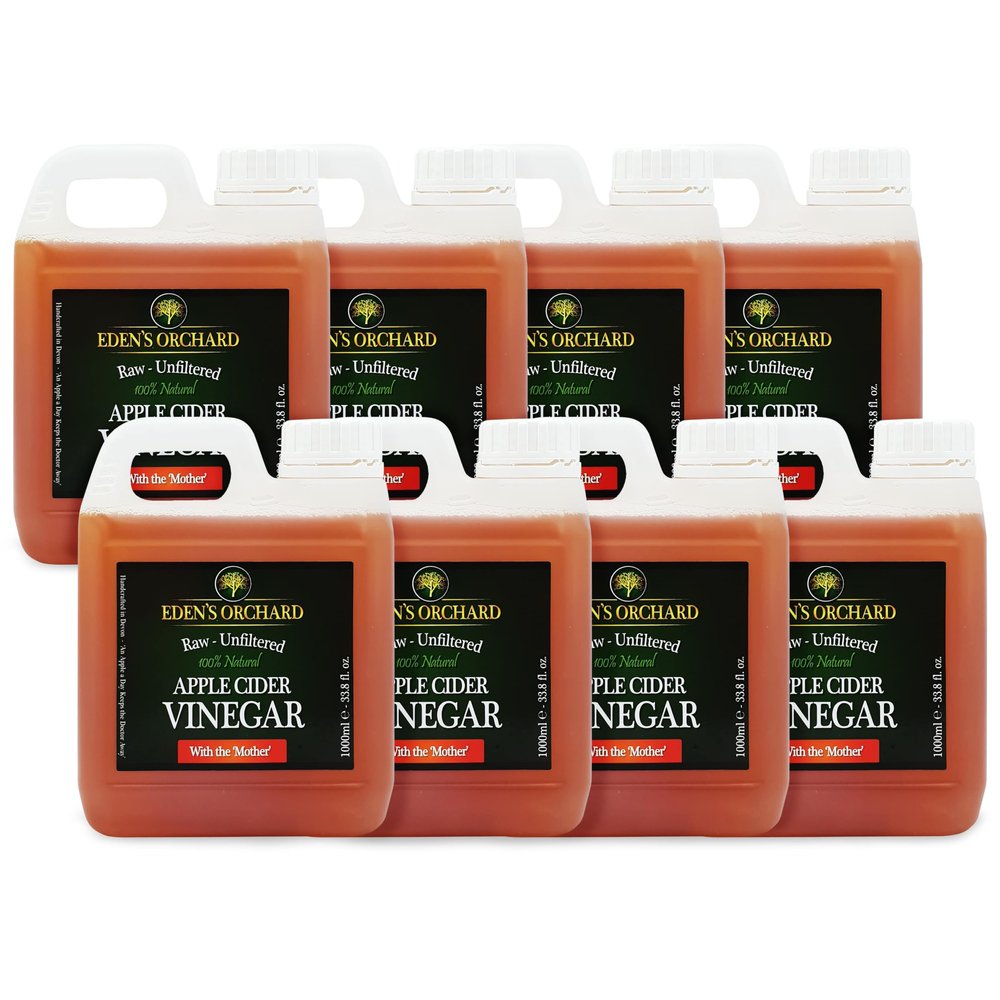 Edens Orchard Apple Cider Vinegar with the Mother | Raw and Unfiltered | 1 Litre Jerry Can | Pack of 8 | 8 Litres | 281.6 fl. oz. | 8000ml
