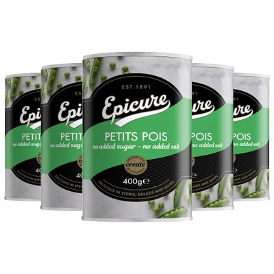 Epicure Petits Pois Water Nodded Sugar Salt Premium Tinned Vegetables, Healthy Cooking, 400 g (Pack of 12)
