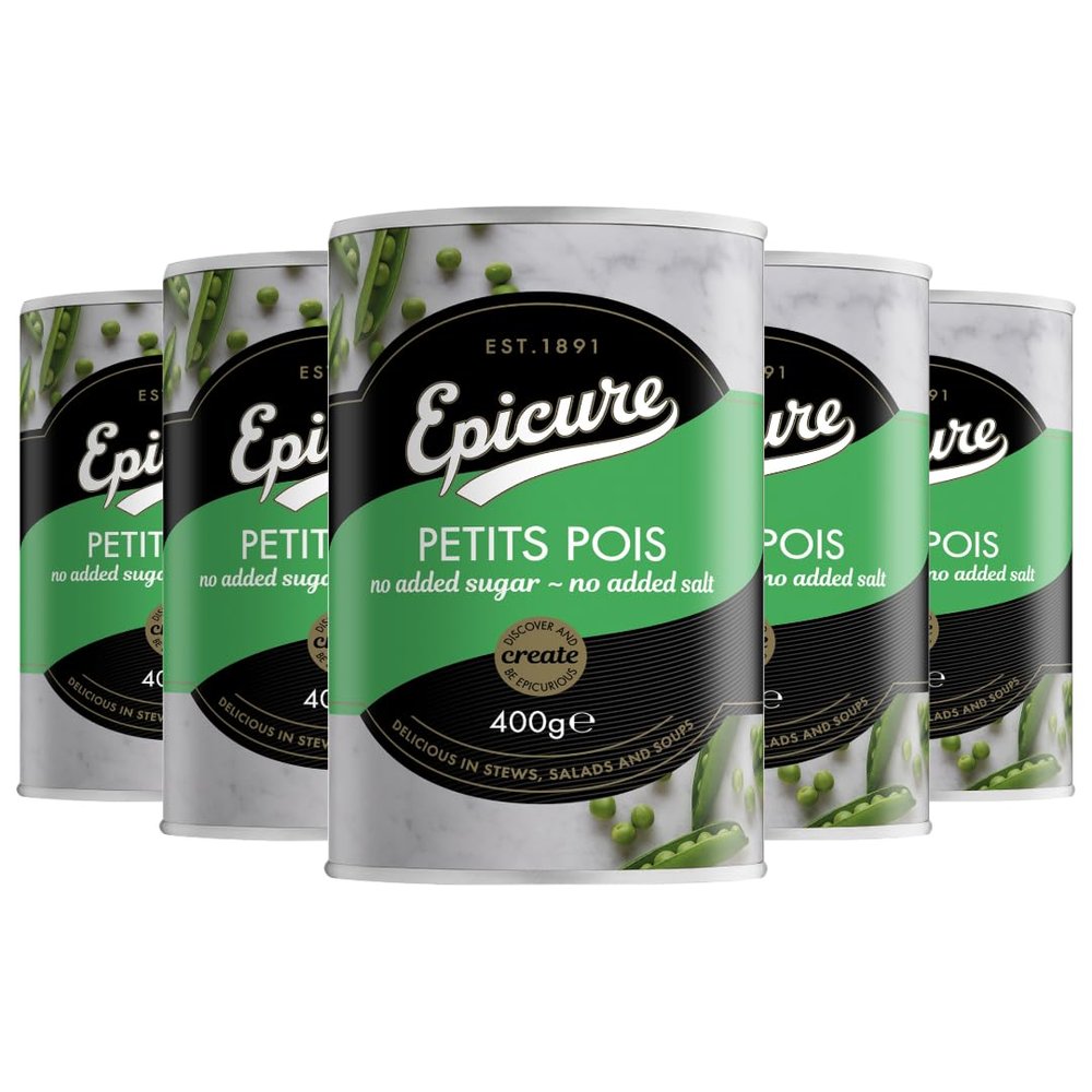 Epicure Petits Pois Water Nodded Sugar Salt Premium Tinned Vegetables, Healthy Cooking, 400 g (Pack of 12)