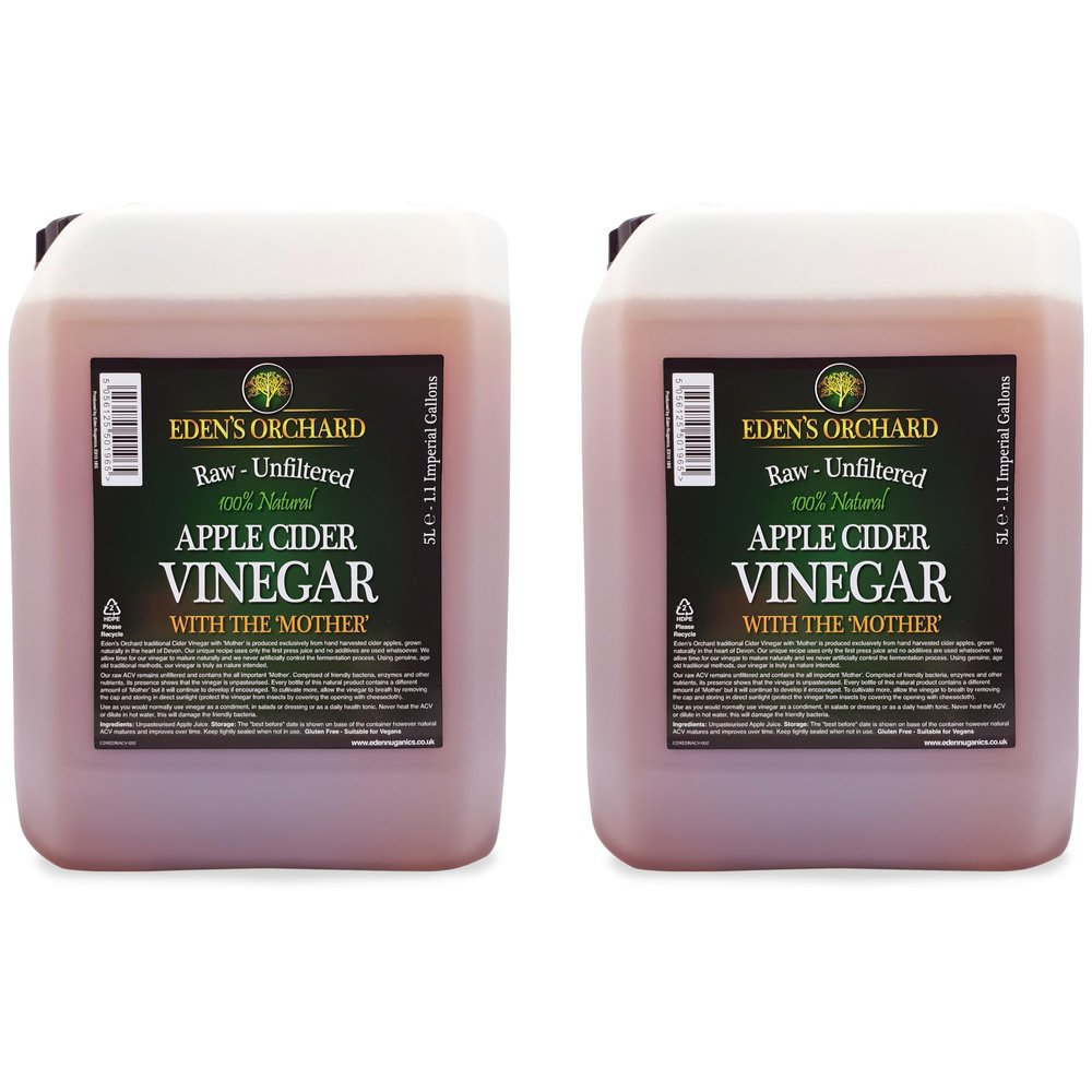 Eden's Orchard Apple Cider Vinegar with the Mother | Raw and Unfiltered | 5 Litre Jerry Can | Pack of 2 | Includes Jerry Can Tap | 10 Litres | 2.2 Imperial Gallons | 10,000ml
