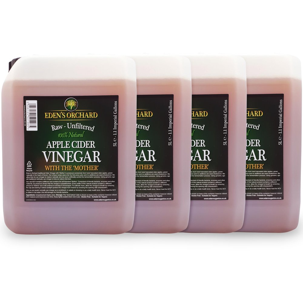Eden's Orchard Apple Cider Vinegar with the Mother | Raw and Unfiltered | 5 Litre Jerry Can | Pack of 4 | Includes Jerry Can Tap | 20 Litres | 4.4 Imperial Gallons | 20,000ml