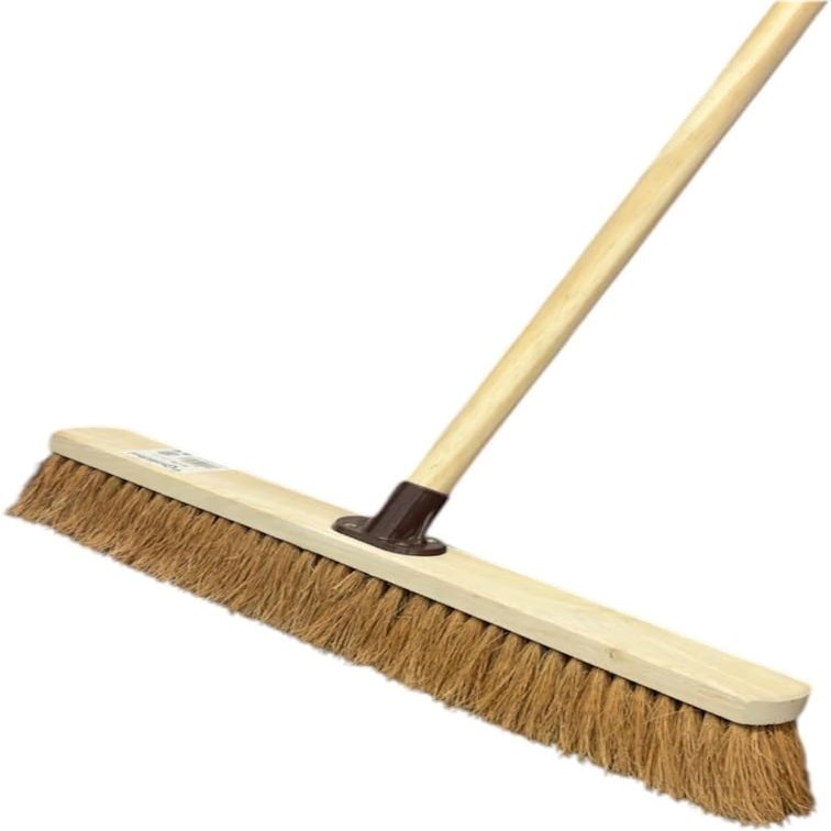 24 60cm Soft Coco Bristle Broom Indoor Outdoor Soft Broom Sweeping Brush with Wooden Handle Natural Indoor Floor Brush with Dense Soft Bristles Brooms for Office Warehouse and Garage