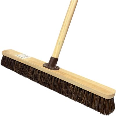 24 60cm STIFF Bassine Broom Outdoor Yard Broom Sweeping Brush Natural Stiff Bristles with Wooden Handle Garden Brooms for Cleaning Patio Yards Driveways Warehouse and Garage