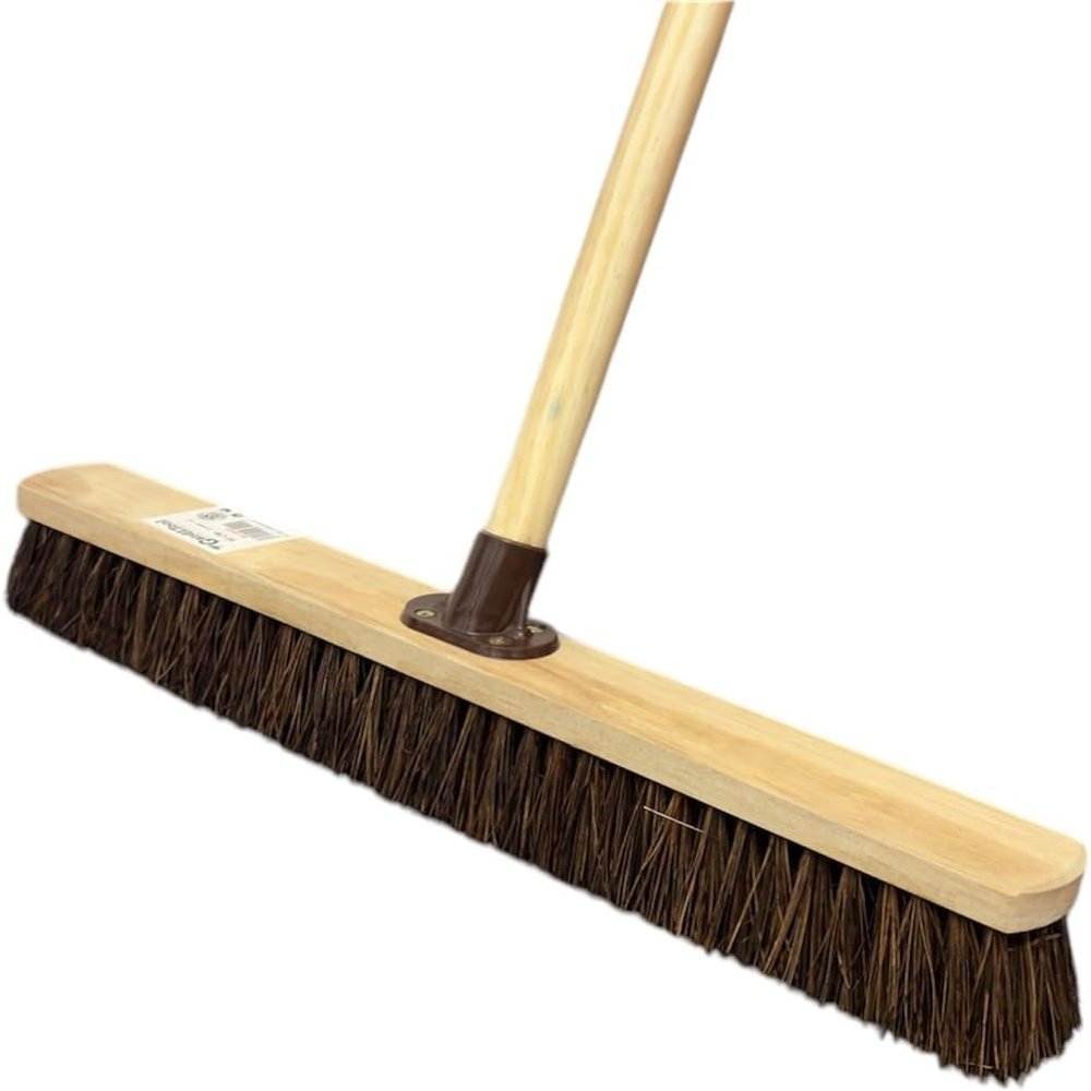 24 60cm STIFF Bassine Broom Outdoor Yard Broom Sweeping Brush Natural Stiff Bristles with Wooden Handle Garden Brooms for Cleaning Patio Yards Driveways Warehouse and Garage