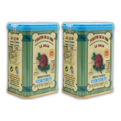 LalolaGourmet - Spanish Smoked Paprika Powder - Sweet & Sweet -Set 2 tins x 70 g- With Dispensing Lid - Premium Gourmet Quality - Produced in La Vera D.P.O. (Caceres) The Authentic Spanish Taste