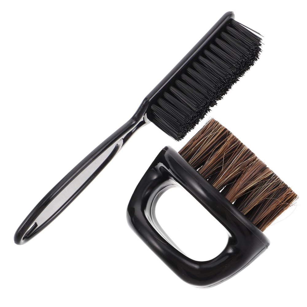 SKISUNO Barber Brush Set Neck Duster and Ring Brush, Black Nylon Hair Dusting and Beard Styling Tools for Mens Grooming and Haircut Cleanup