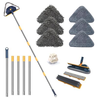 ShinyDew Wall Cleaner Mop with Long Handle 76 Inches, 3-in-1 Ceiling Cleaning Tool Duster with 6 Replacement Microfiber Chenille Pads for Painted Walls, Window