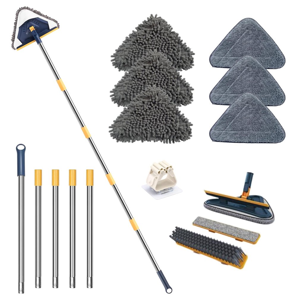 ShinyDew Wall Cleaner Mop with Long Handle 76 Inches, 3-in-1 Ceiling Cleaning Tool Duster with 6 Replacement Microfiber Chenille Pads for Painted Walls, Window