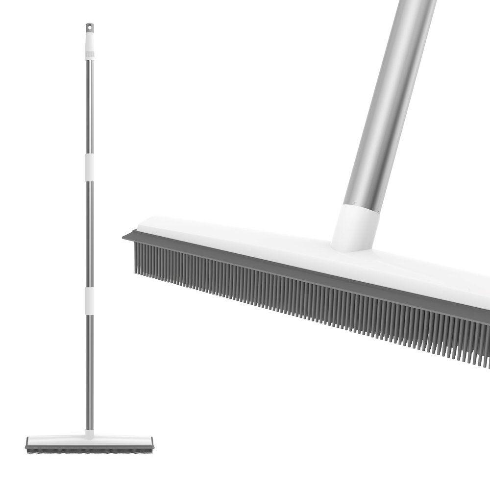 2-in-1 Broom & Floor Squeegee, Floor Scrubbing Brush, 2 in 1 Scrape Brush Stiff Bristles Push Broom Long Handle Deck Brush for Cleaning Bathroom, Shower Wall, Patio, Garage, Swimming Pool Broom
