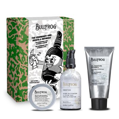 Bullfrog - The Legendary One Kit Hydrate and Define 3-in-1, Limited Edition, Original Multipurpose Agnostic Balm 100ml, Invisible Shaving Gel 100ml, and Invisible Styling Gel 50ml