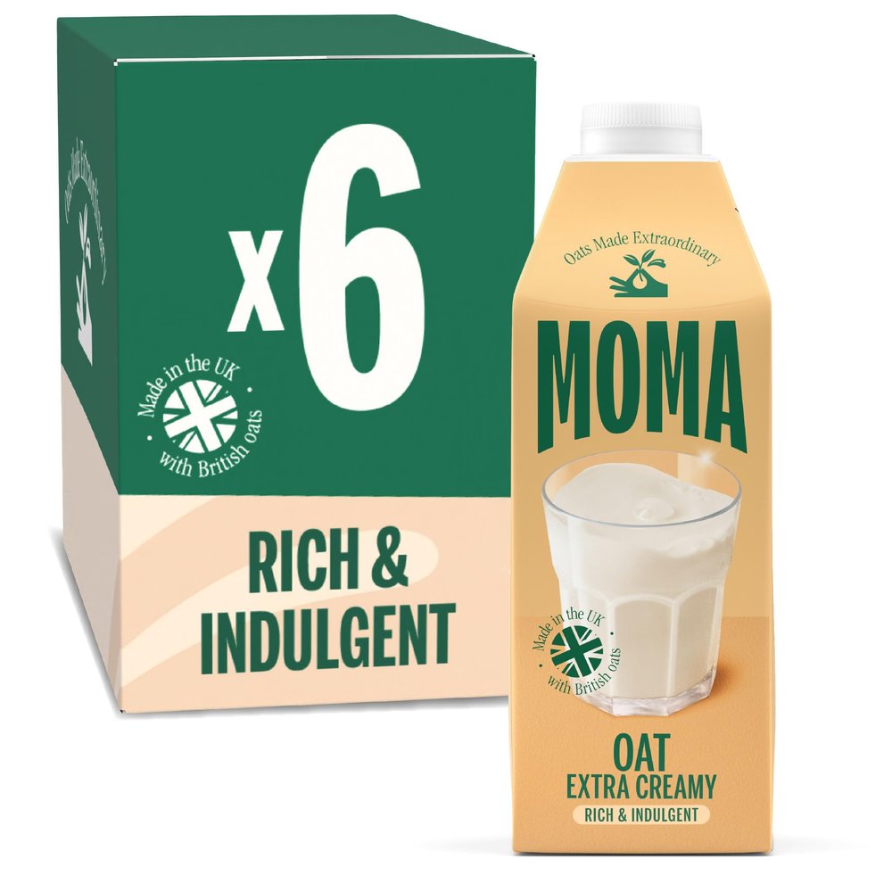 MOMA - Extra Creamy Oat Drink - 750ml x 6 100% Plant-Based & Vegan Made with British Oats for Superior Indulgent, Rich & Creamy Taste No Added Sugar - Enriched with Vitamins