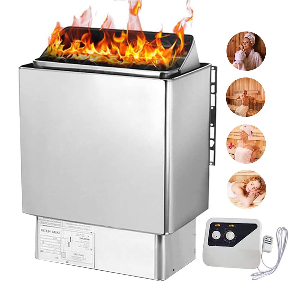 Electirc Sauna Heaters, 3KW-9KW Stainless Steel Electric Sauna Heating Stove with External Controller for Home Hotel Spa Steam Room, Timer: 0-180 Min, Temperature: 0-110,3KW