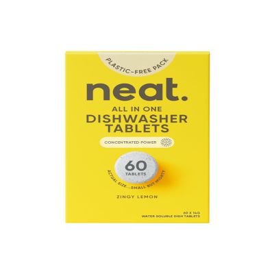 Neat Eco Dishwasher Tablets (60 Pack) Powerfully Plant Based, Plastic-Free Packaging for Sparkling Clean Dishes Natural Cleaning Solution