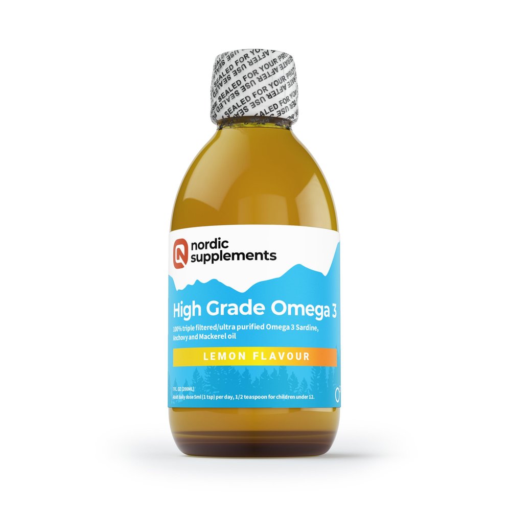 Nordic Supplements High Strength 200ml Omega 3 Fish Oil. Taste Award Winning Lemon Flavoured and Tested.