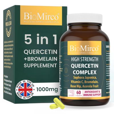 High Strength Quercetin 1000mg Complex, 60 Premium Capsules, Allergy Support, Powerful Antioxidant Supplements, Anti-inflammatory Antioxidant Supplement, Alternative to quercetin Powder, UK Made