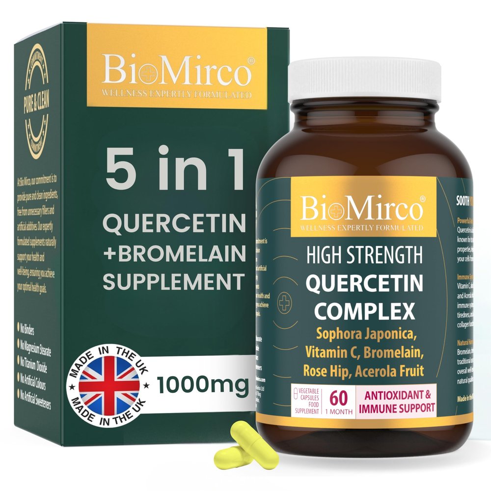 High Strength Quercetin 1000mg Complex, 60 Premium Capsules, Allergy Support, Powerful Antioxidant Supplements, Anti-inflammatory Antioxidant Supplement, Alternative to quercetin Powder, UK Made