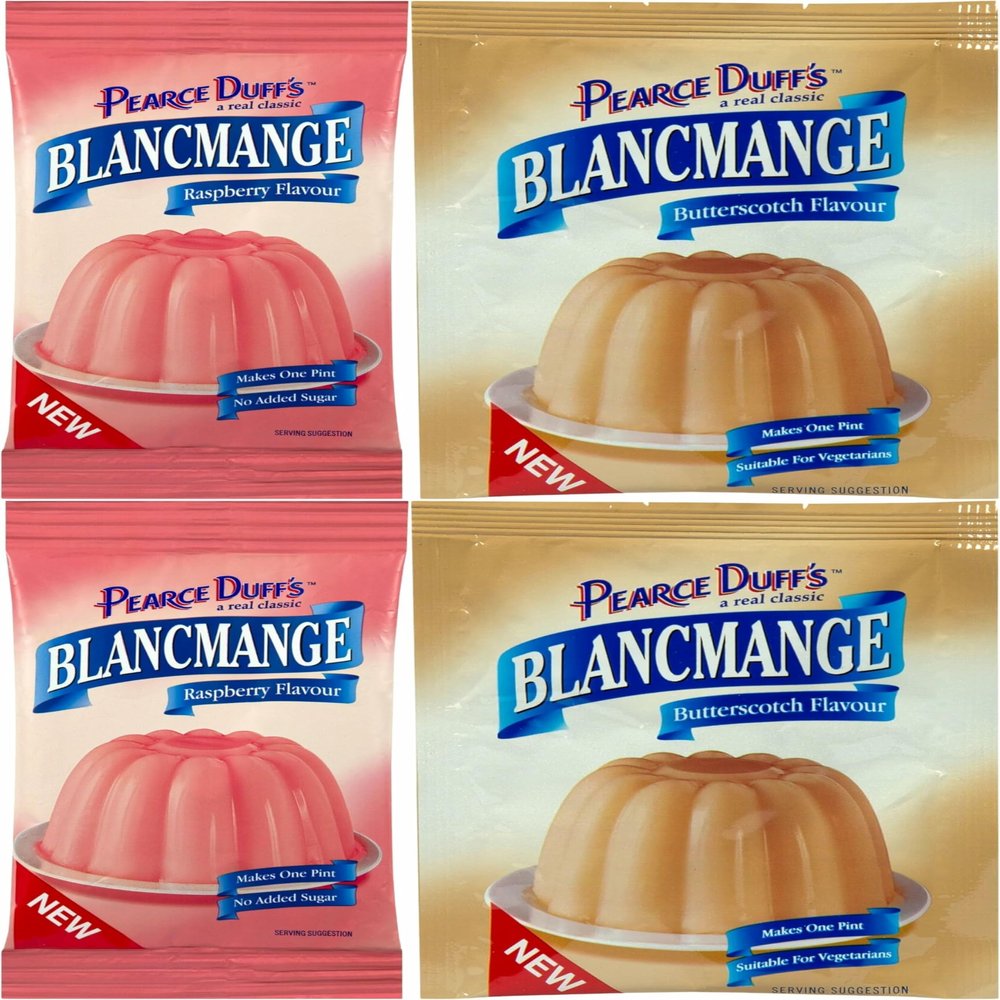 Pearce Duffs Blancmange Bundle (4-Pack, 35g Each) 2 x Raspberry & 2 x Butterscotch Flavors