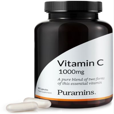 Pure Vitamin C 1000mg, 90 High Strength Capsules (Not Tablets), No Additives, Fillers or Magnesium Stearate, Ascorbic Acid and Sodium Ascorbate Powder Complex, VIT C, Made in The UK by Puramins