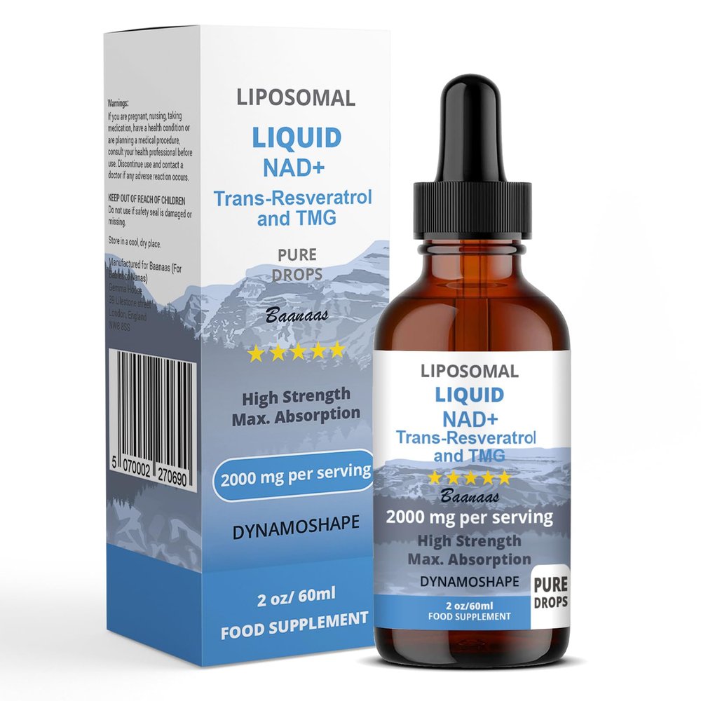 LIPOSOMAL Liquid NAD+ Trans-Resveratrol and TMG Supplement for Cellular Repair & Energy Metabolism, 2000 mg, 60 ml Baanaas