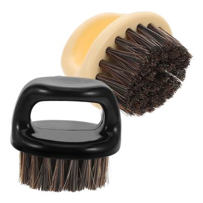 FRCOLOR 2pcs Men's Beard Brush and Neck Duster Set Soft Boar Bristles, Portable Knuckle Beard and Face Brush for Grooming and Hair Cleanup, Black and White for Barber and Home Use