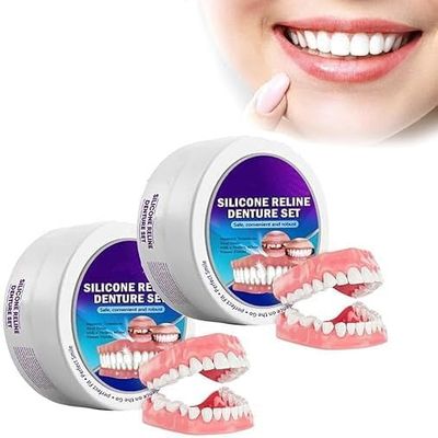 Silicone Reline Denture Set, Silicone Denture Set, Silicone Denture Kit, Soft Silicone Denture Reline Kit, Veneers Snap in Teeth Teeth Comfort Fit (2pcs)