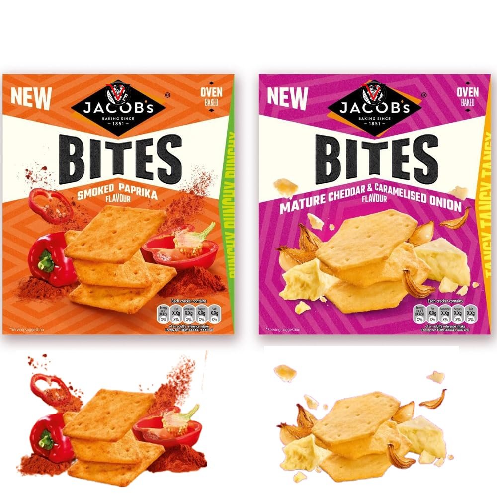 Smoked Paprika,Cheddar & Caramelised Crispy Cracker Bites 125g - 2 x Mixed Flavours of Crispy Cracker Bites