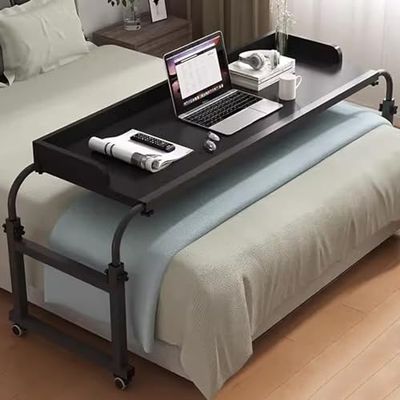 Over Bed TableOver Bed Desk Height Adjustable 65-95cm Mobile Height And Length Adjustable Computer Desk Laptop Cart Food Tray Desk Rolling Medical Table Lazy Design(Color:Wood)