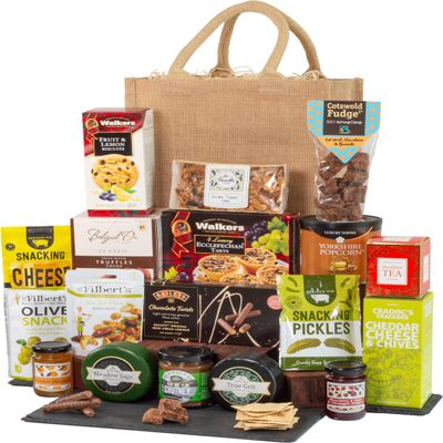 InterHamper | Family Feast Hamper Gift with Truffles, Fudge, Cheese Truckles, Crackers and much more all presented in a Big Hessian Bag