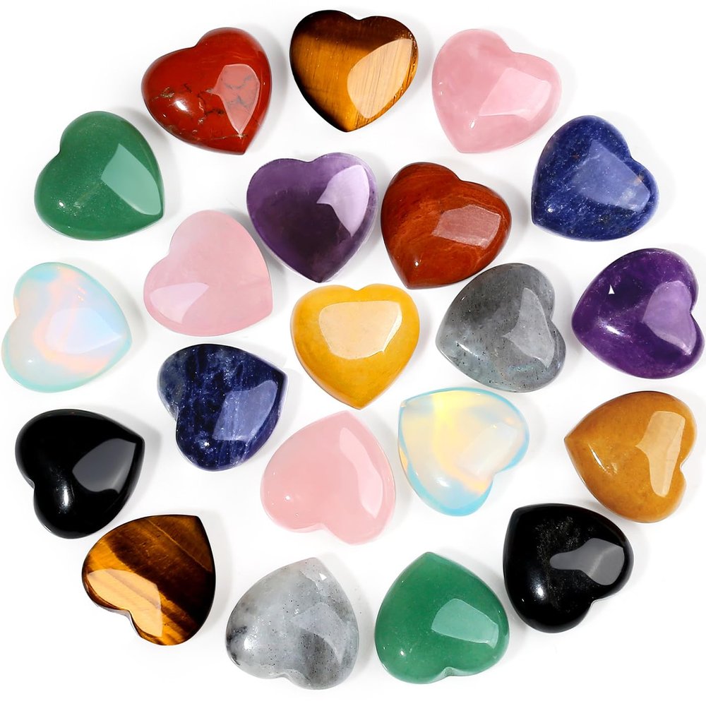 10 PCS 0.8 * 0.8 Inches Thicken Heart Crystals Amethyst Natural Healing Crystal Polished Hearts Carved Stones Rose Quartz Palm Gemstones Reiki Energy Balancing Worry Stone Meditation Love Gift