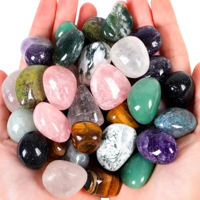 0.9LBS/400G Polished Stones Tumbled Crystals Bulk Natural Colored Gemstones Irregular Chakra Quartz Rocks Set Decorative Landscape Stone for Vase Reiki Home Decor Energy Therapy Gifts