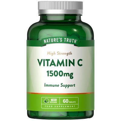 Vitamin C Tablets 1500mg | High Strength | Ascorbic Acid | Vegan | 60 Count | Nature's Truth