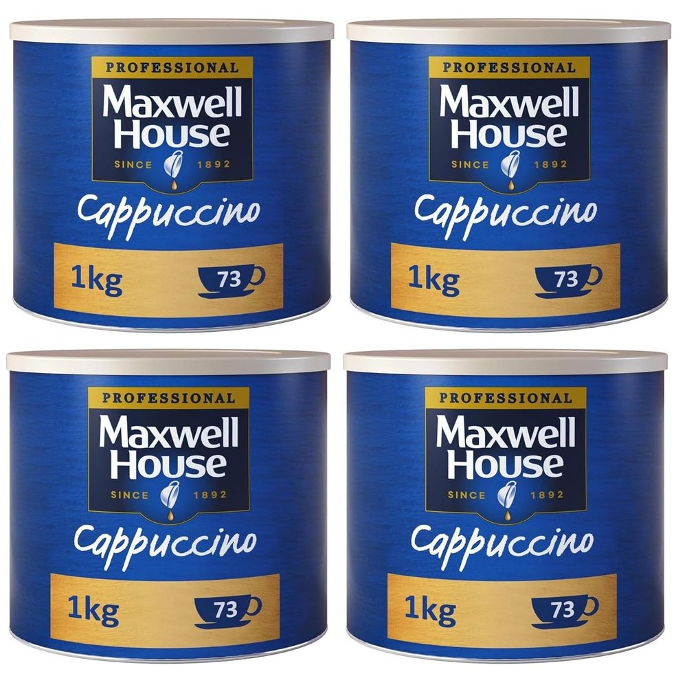 Maxwell House Cappuccino Instant Coffee 1kg Tin (Pack of 4, Total 4000 grams)