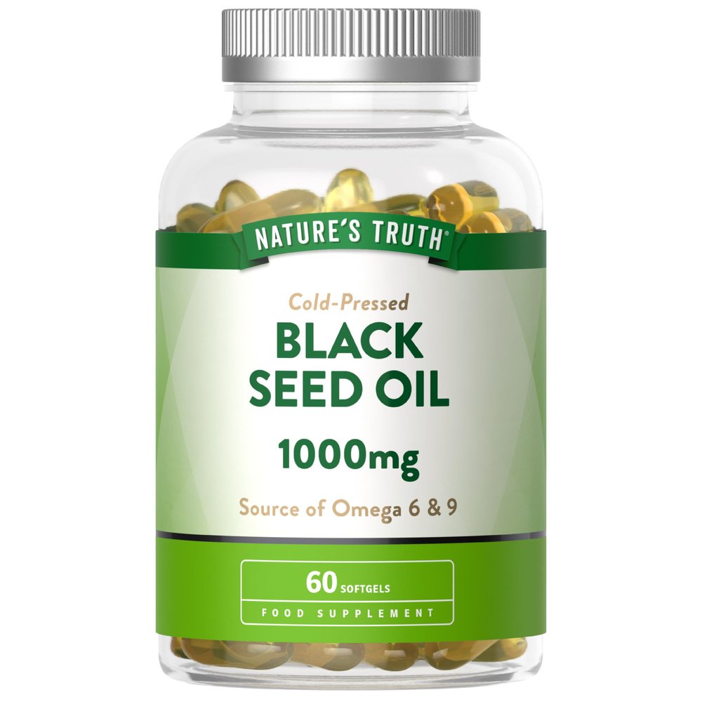 Black Seed Oil Capsules 1000mg | Cold Pressed Nigella Sativa Supplement with Omega 6 & 9 | 60 Softgels | Nature's Truth