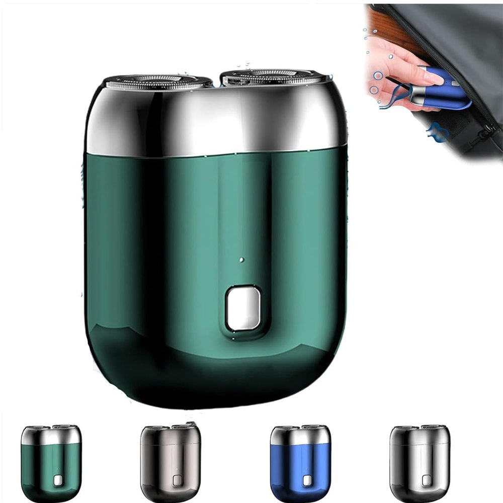 2025 New Model Mini Dual-Head Electric Shaver & Razor, Portable Mini Shaver with Dual Heads, Mini Double Head Electric Shave, Rechargeable & Washable, Ideal for Home, Car & Travel (Green)
