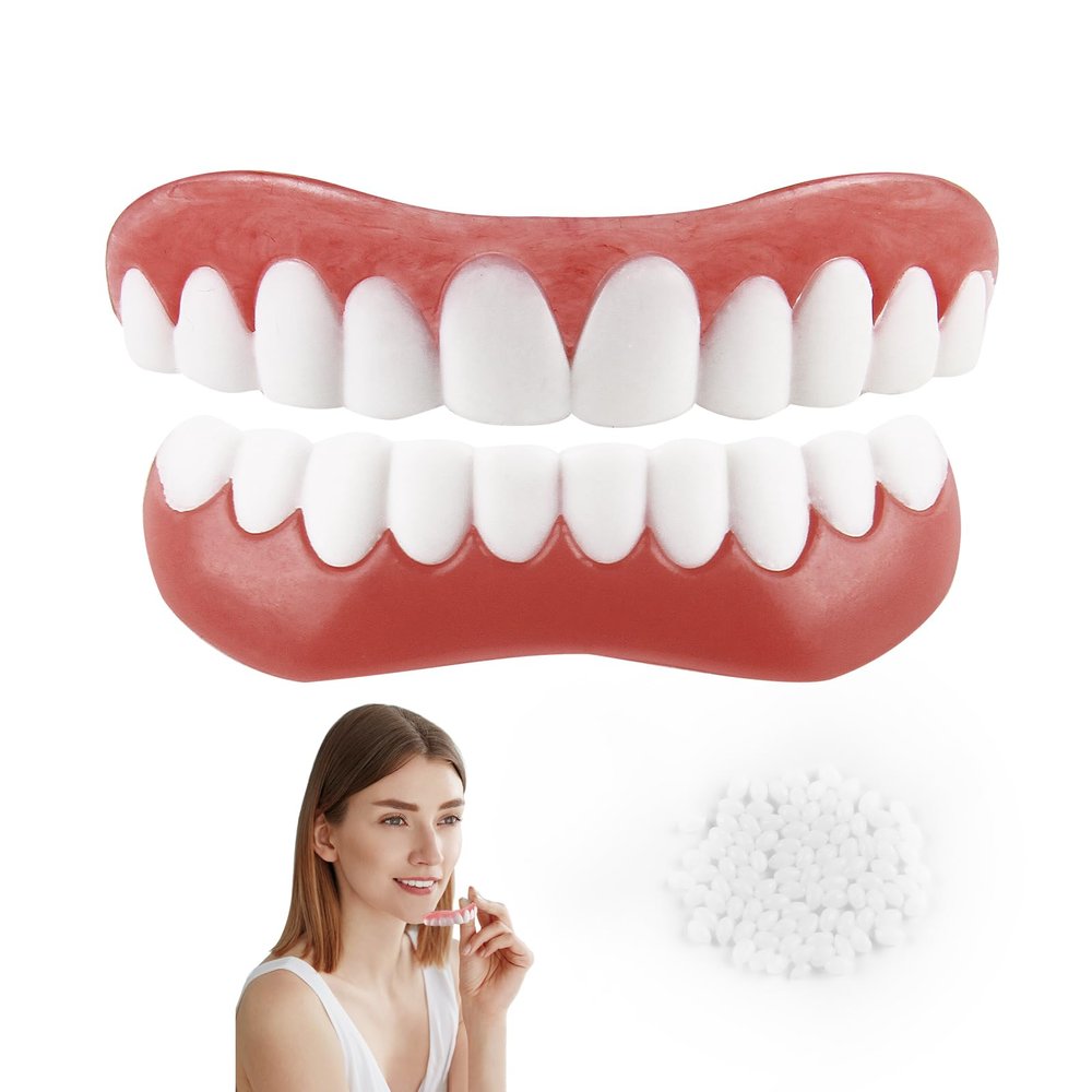 1 Pair of Silicone Reline Denture Set, Soft Denture Reline Kit, Snap On Veneers Teeth Top and Bottom Silicone Denture Reline Kit for Missing Teeth for Upper and Lower Dentures Natural Tones