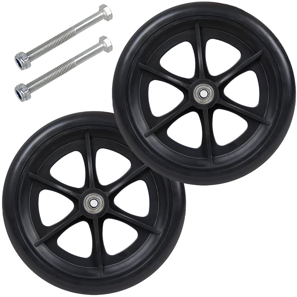 Wheelchair wheels,Front Wheelchair Wheel, 2 Pcs Hard Rubber Solid Tire, 6" 7" 8" Wheel 5/16" Bearing, 2" (50 Mm) Hub Width, Replacement Wheels for Wheelchair Walkers(Black,20Cm (8 In))